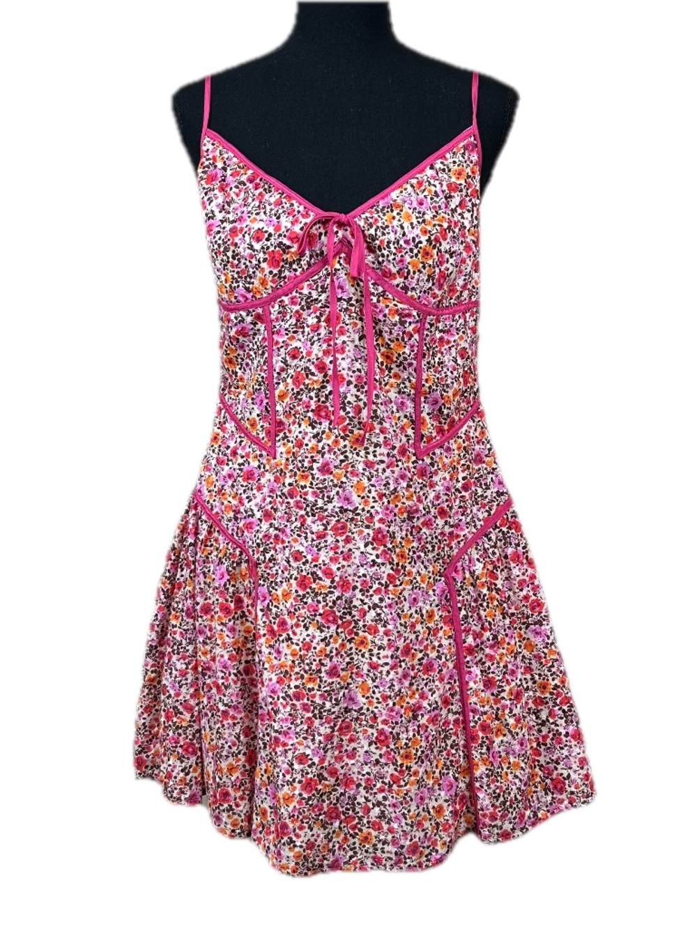 Anthropologie Pink Floral Paneled Mini Slip Dress Size M